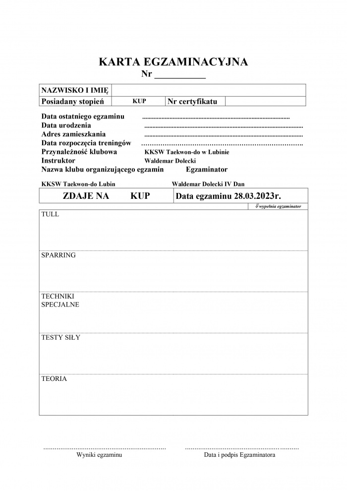Egzamin na stopnie uczniowskie 28.03.2023r.