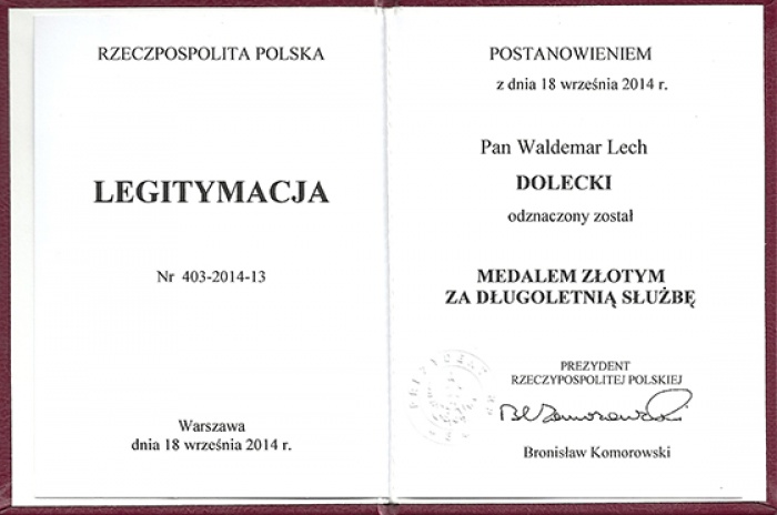 Medal Złoty dla Trenera za Długoletnią Służbę